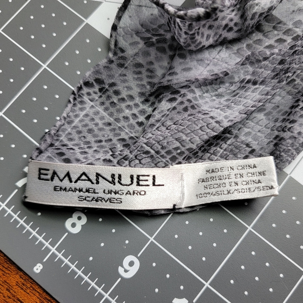 Emanuel Ungaro Gray Snake-Print Silk Scarf